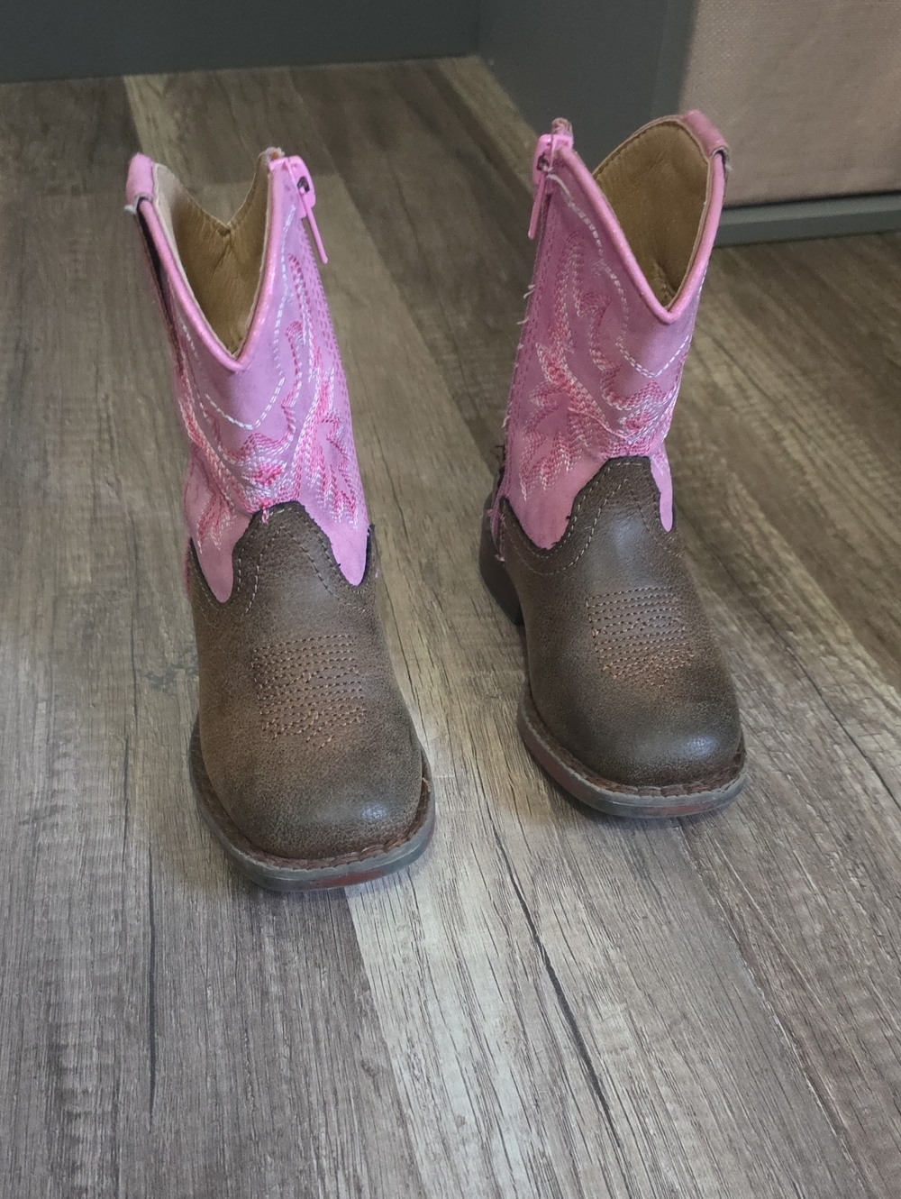 Toddler Pink & Brown Leather Cowgirl Boots - Picture 2 of 4